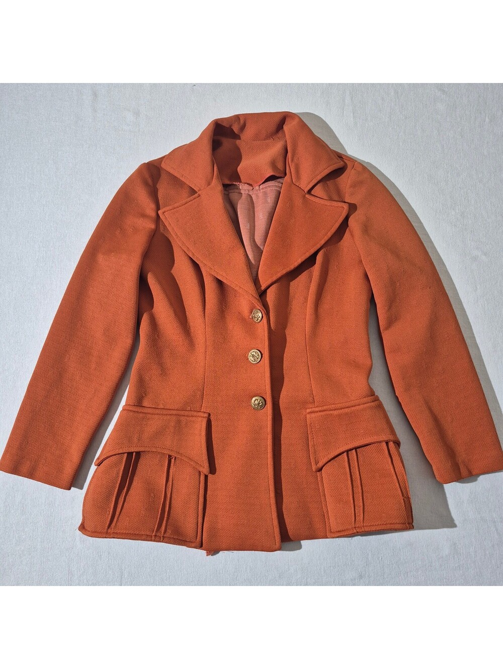 Vintage Womens 70s Orange Homemade Jacket L Large? Collared